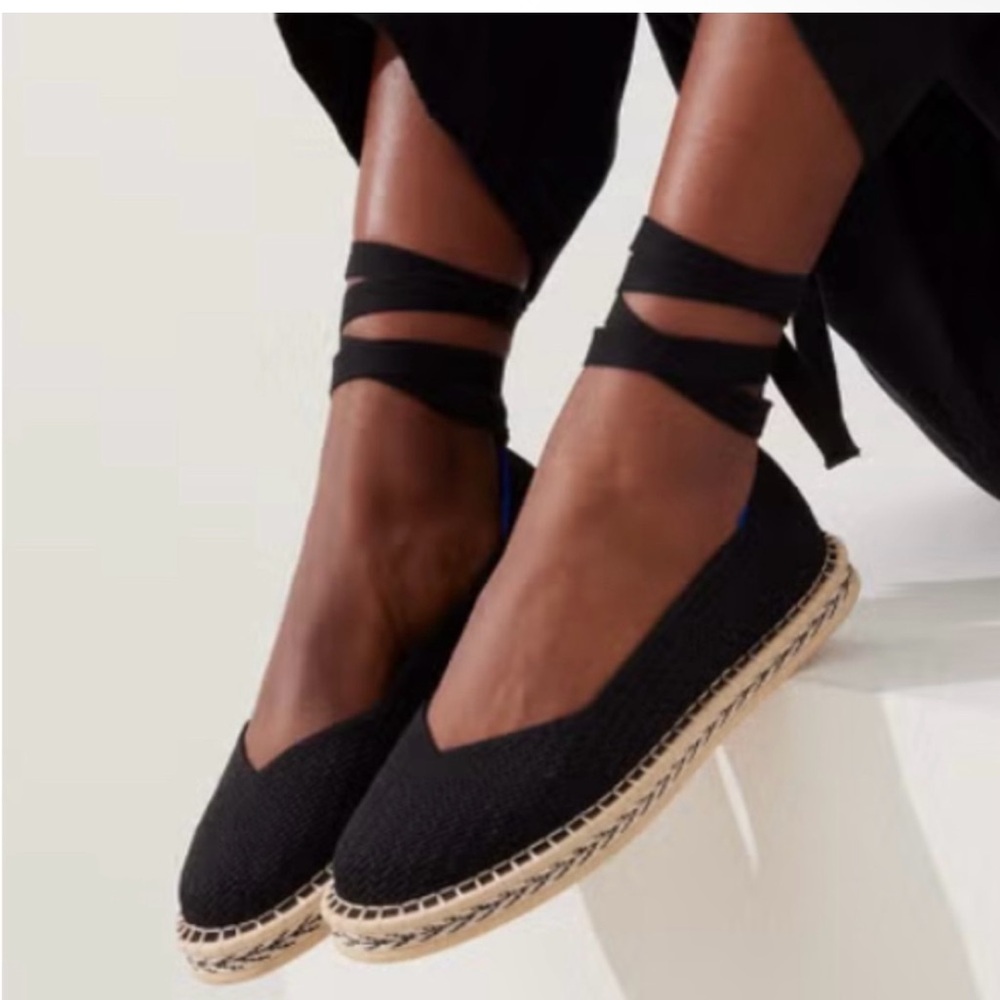 Rothy's Black Espadrille Flats with Ankle Straps